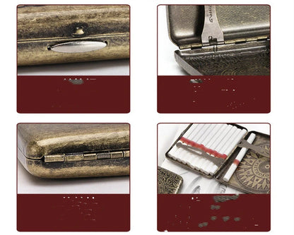 Metal pure copper cigarette case with engraving, holding 20 cigarettes, measuring 95×70×18mm