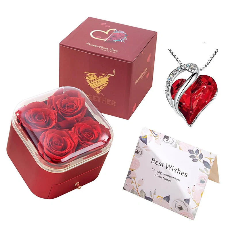 Valentine's Day Rose Flower Drawer Jewelry Box in various colors