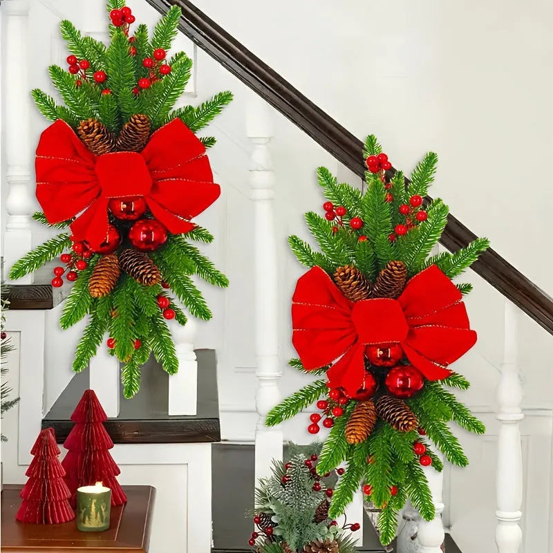 Flocking Garland Floor Hanging Stair Garland Decorative Ornaments Plastic 45cm 60cm Handmade American Style Red Christmas Garland for Stairs Home Decor