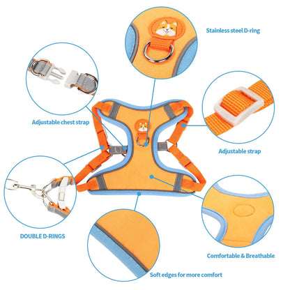 Adjustable dog harness with haulage rope attachment in multiple colour options