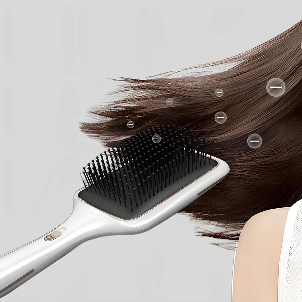 Black wireless straight hair comb with tourmaline ceramic 15mm heating element and magnetic massage points