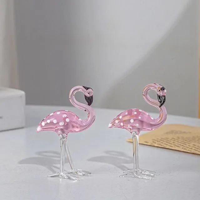 Pink crystal flamingo decorative ornament on table, 15cm tall with modern simplicity design