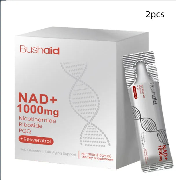 Anti ageing drink bottle with 300g capacity, showing label with ingredients nicotinamide ribose and Sophora japonica extract