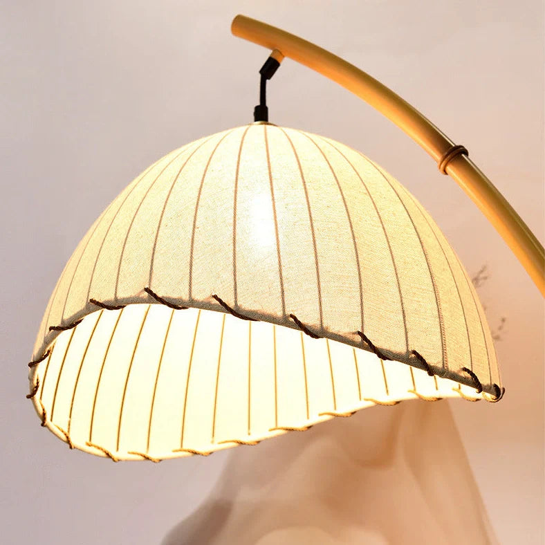 Natural bamboo floor lamp with 40cm shade and marble base, 160cm height