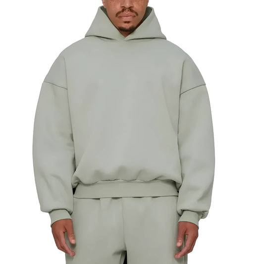 Men's solid colour fleece-lined hoodie with wool lining in pullover style