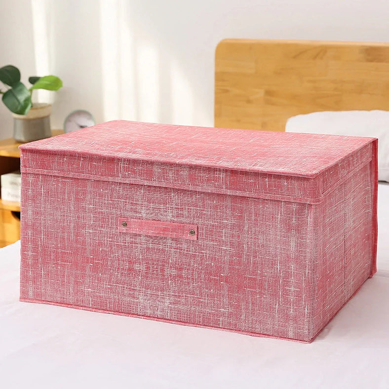 Fabric foldable storage box in light grey with dimensions 40×30×25cm showing folded and unfolded states