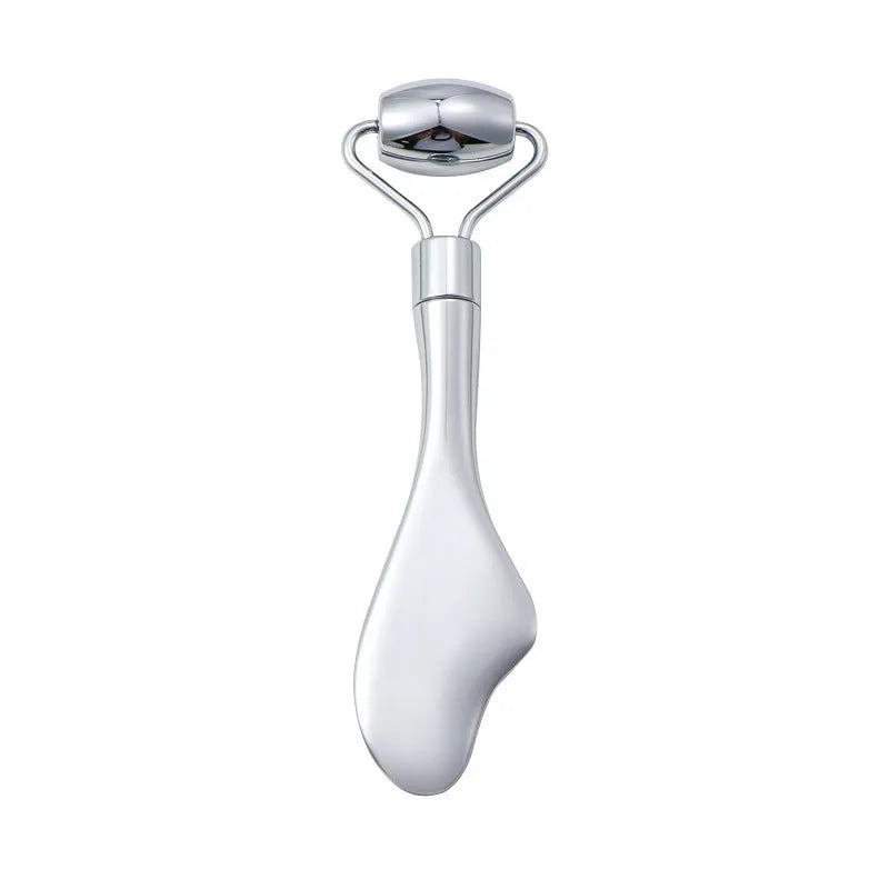3cm heart-shaped stainless steel facial massage roller and scraping plate set with acupoint map