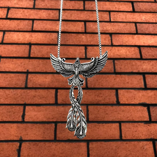 Zinc alloy phoenix pendant necklace with detailed design and 65CM chain