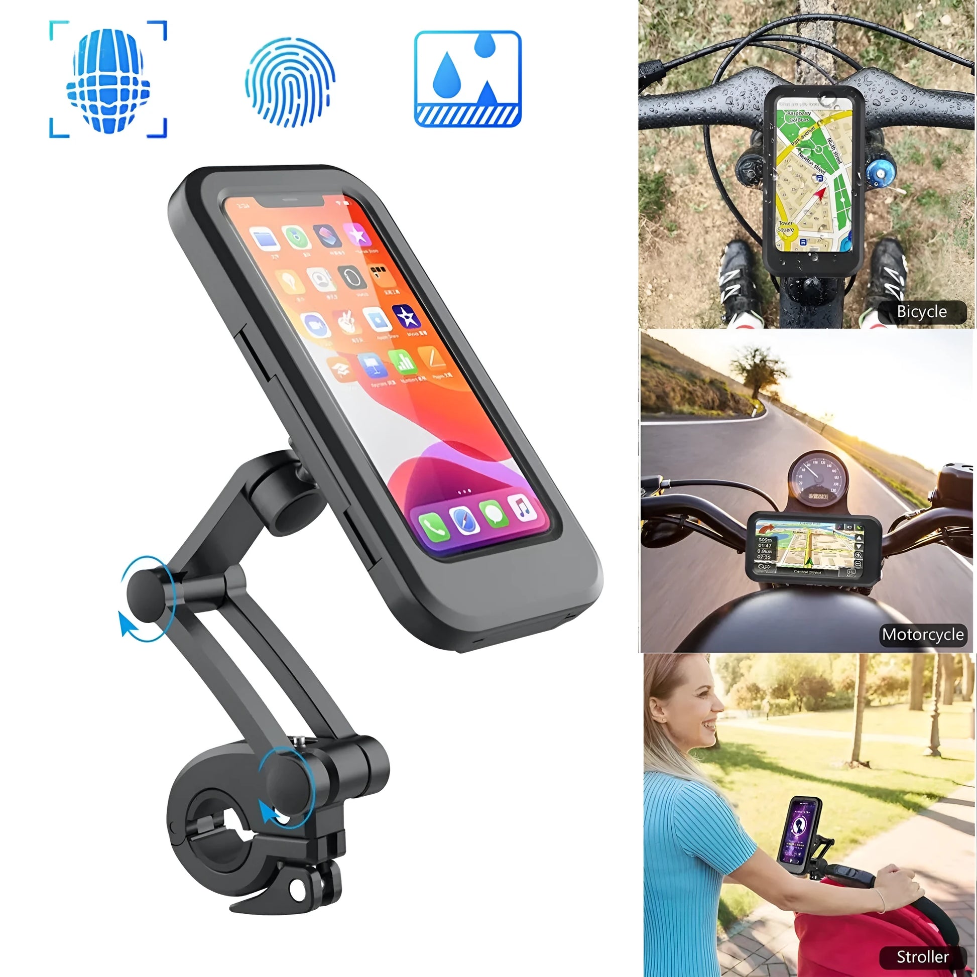 Black waterproof adjustable bicycle motorcycle phone holder mount with magnetic suction for 4-6.7 inch smartphones