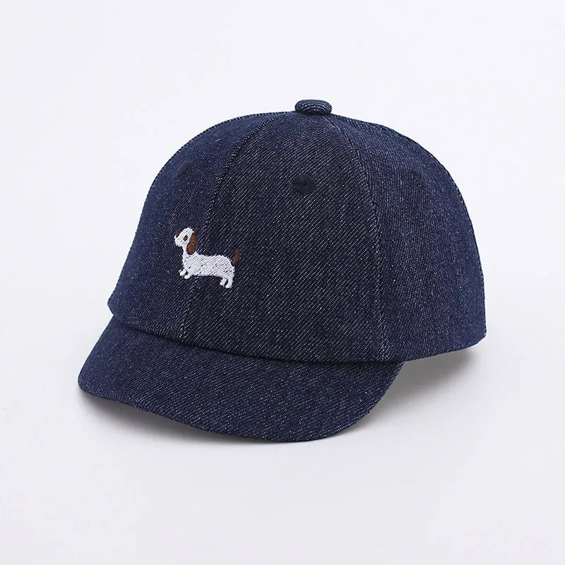 Denim baseball cap for babies with short brim in black, dark blue and light blue colours