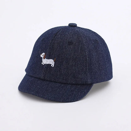 Denim baseball cap for babies with short brim in black, dark blue and light blue colours