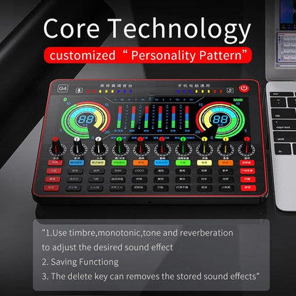Professional G4 sound card set with capacitance microphone, LCD display and audio cables for live broadcast applications