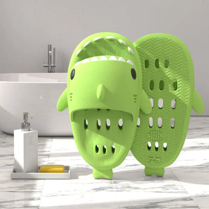 Shark slippers with drain holes, EVA quick-drying shower shoes, unisex open toe slides