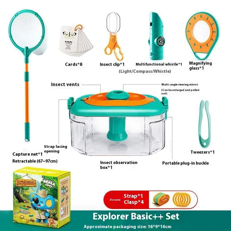 Plastic insect observation box for children with retractable catch net and multi-piece set options