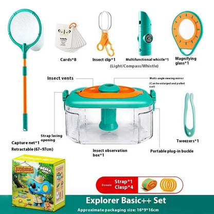 Plastic insect observation box for children with retractable catch net and multi-piece set options