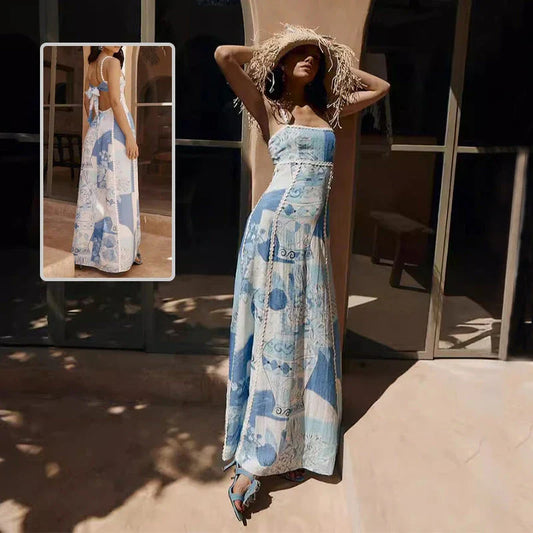 Stunning floral lace backless dress with bow suspenders, available in multiple sizes and colors
