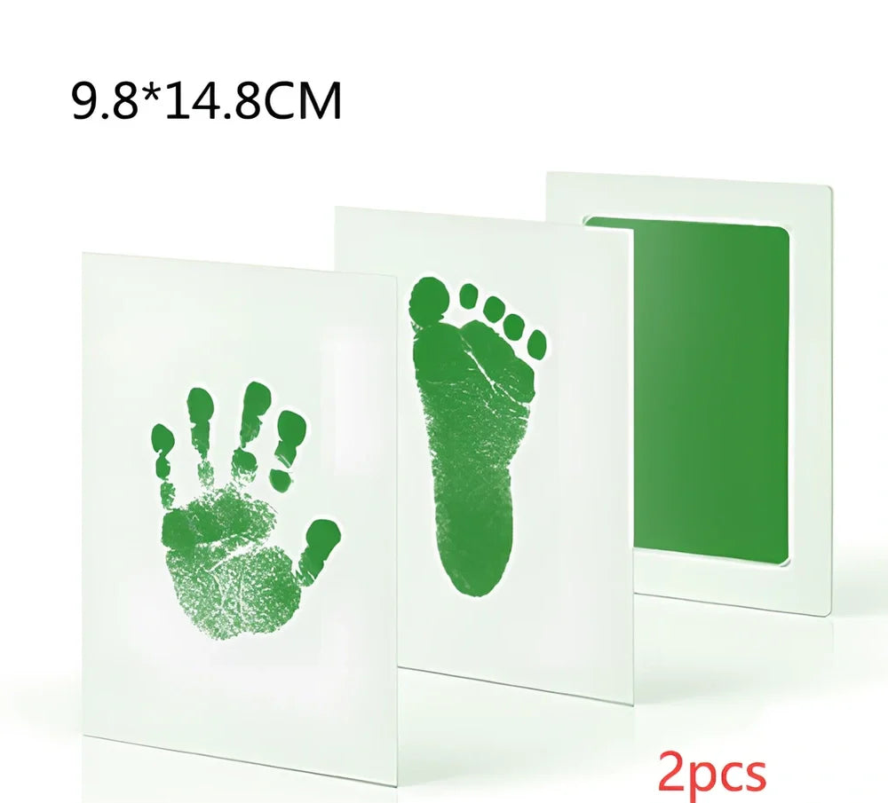 Disposable ink baby hand and foot print kit with six colour options and two size formats