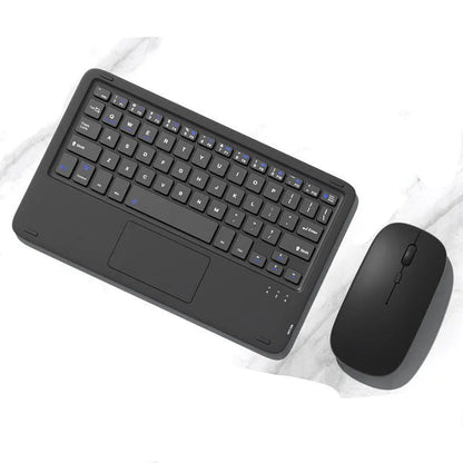 Bluetooth wireless keyboard and mute mouse set in compact 24.8cm design with charging cable