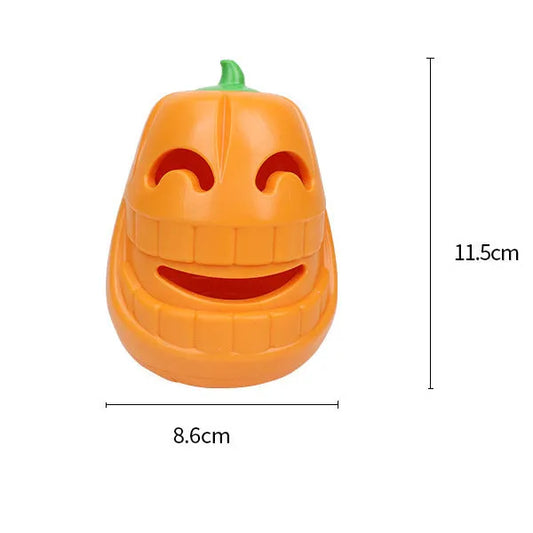 Halloween pumpkin-shaped dog chew toy with treat-dispensing funnel, made from orange thermoplastic rubber