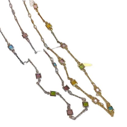 Square colour geometric clavicle chain necklace with artificial crystal pendant