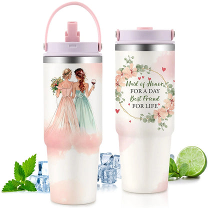 Premium 30oz stainless steel insulated cup in various colors, keeping drinks hot or cold for hours.