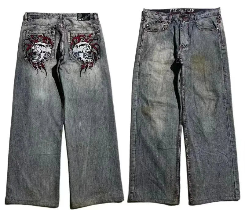 Men's grey washed-out wide-leg jeans with straight silhouette and micro elasticity fabric