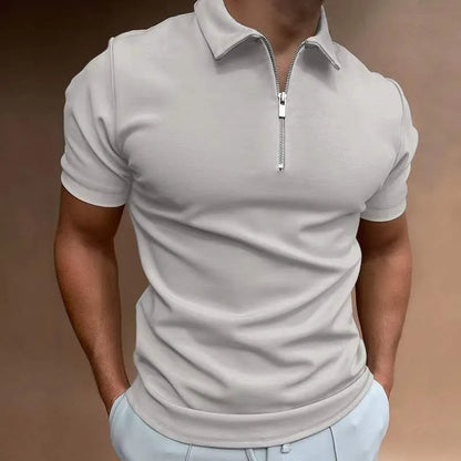 Men's casual short sleeve POLO shirt loose fit polyester plain pattern navy blue white dark green khaki black light blue light grey