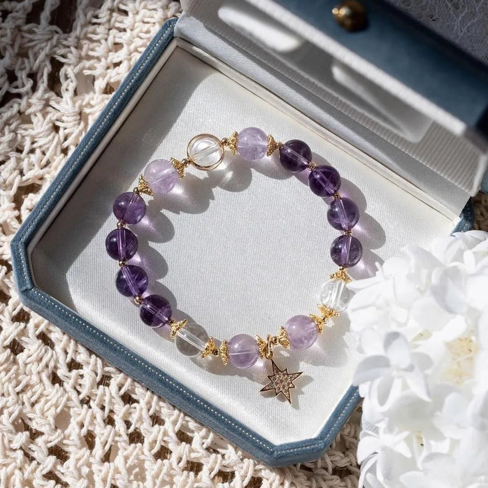 Purple eight awn star artificial crystal bracelet for women in gift box