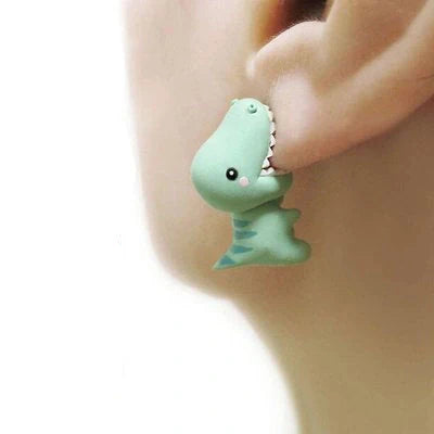 Funny animal bite earrings featuring dinosaur and whale designs in various colors