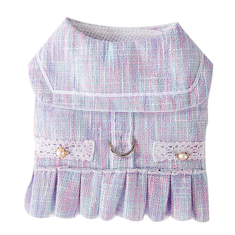Salem purple or pink polyester pet clothing for a small dog or cat, showing the garment's fit.