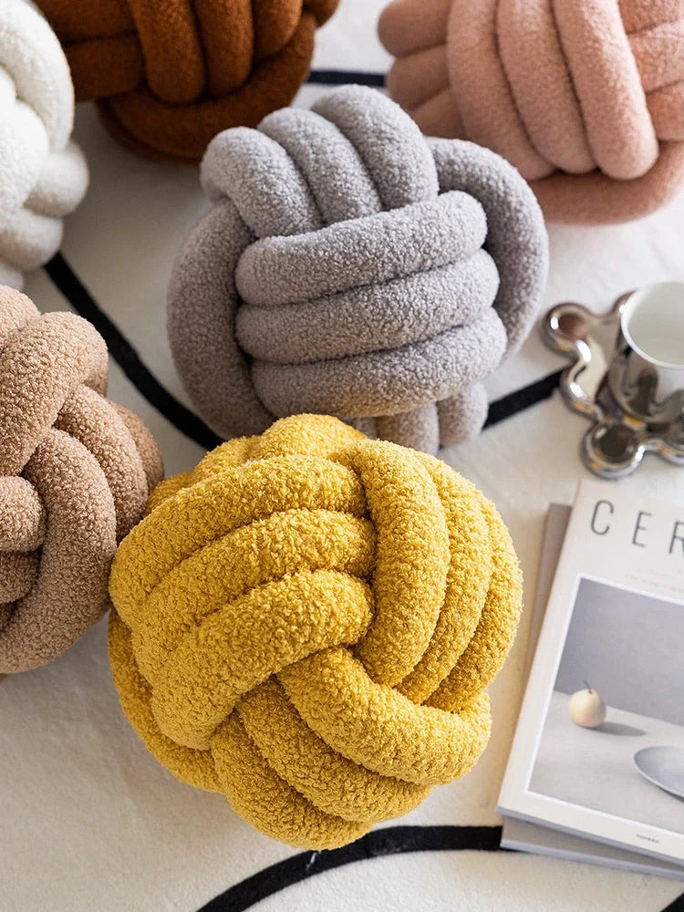 Spherical lamb wool cushion with hand-knotted surface in Nordic design, 27-30cm diameter