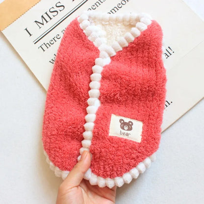 Dibi Bear dog and cat corduroy vest in coral fleece with fleece trim, brown watermelon red or yellow, S-XXL