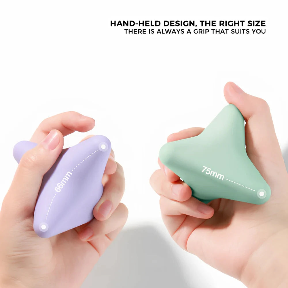 Grey silicone triangular massage cone with four corners for back, neck, scapula and psoas muscle release