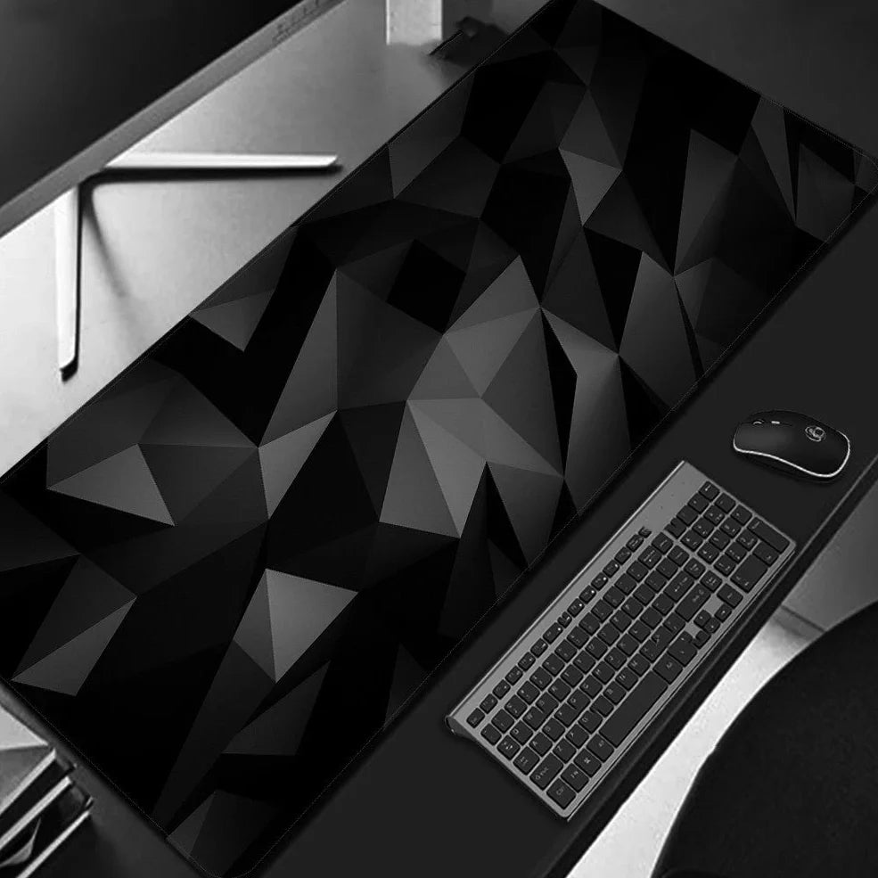 Extended mechanical keyboard mouse pad with heat transfer surface showing dimensions from 300x600mm to 400x900mm