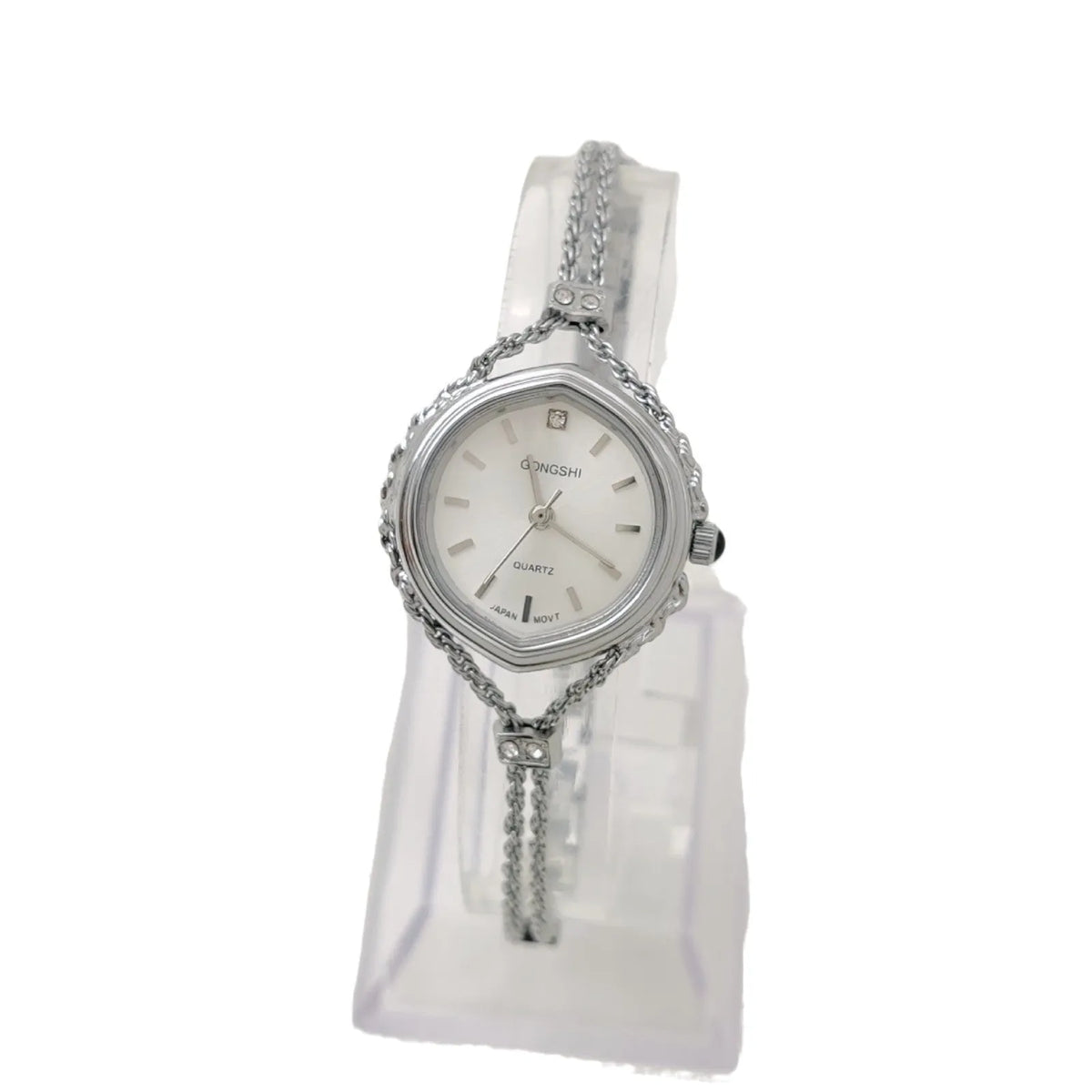 Women's gold and silver mori style quartz watch with 25mm dial and chain strap