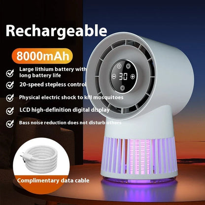 2-in-1 Mosquito Killing Mini Desk Fan with Powerful Suction, Rechargeable Battery, and 360-Degree Airflow