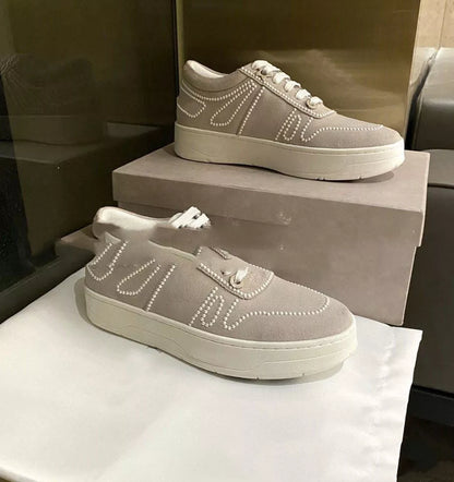 Pearl sequin lace-up sports casual shoes in white, black, pink, sequins, and gray