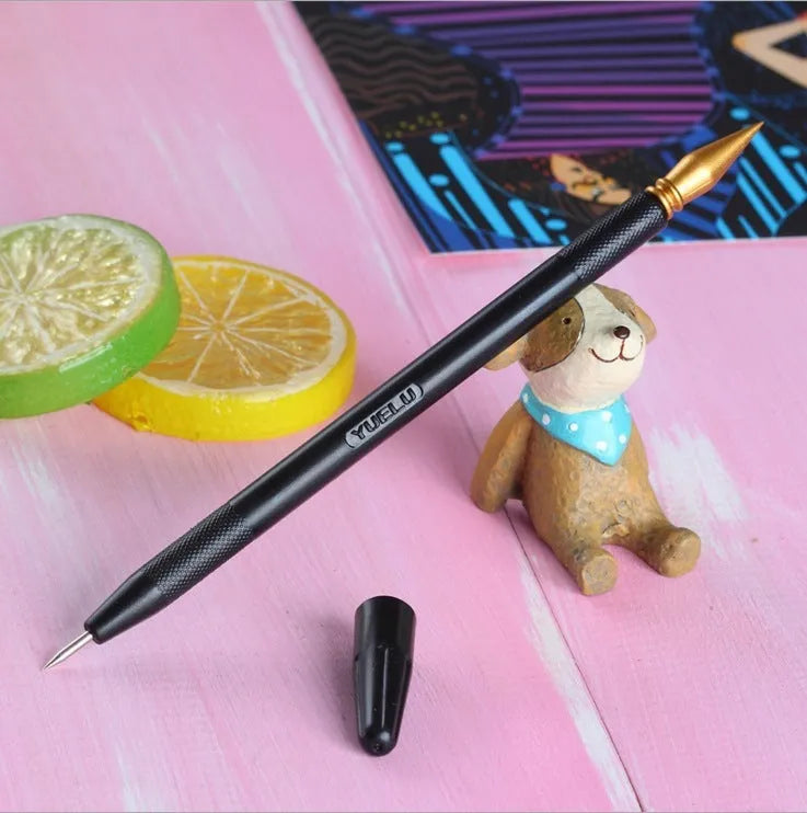 Scratch art repair kit with scraper pen, repair solution, brush, small scraper, and bamboo stick components