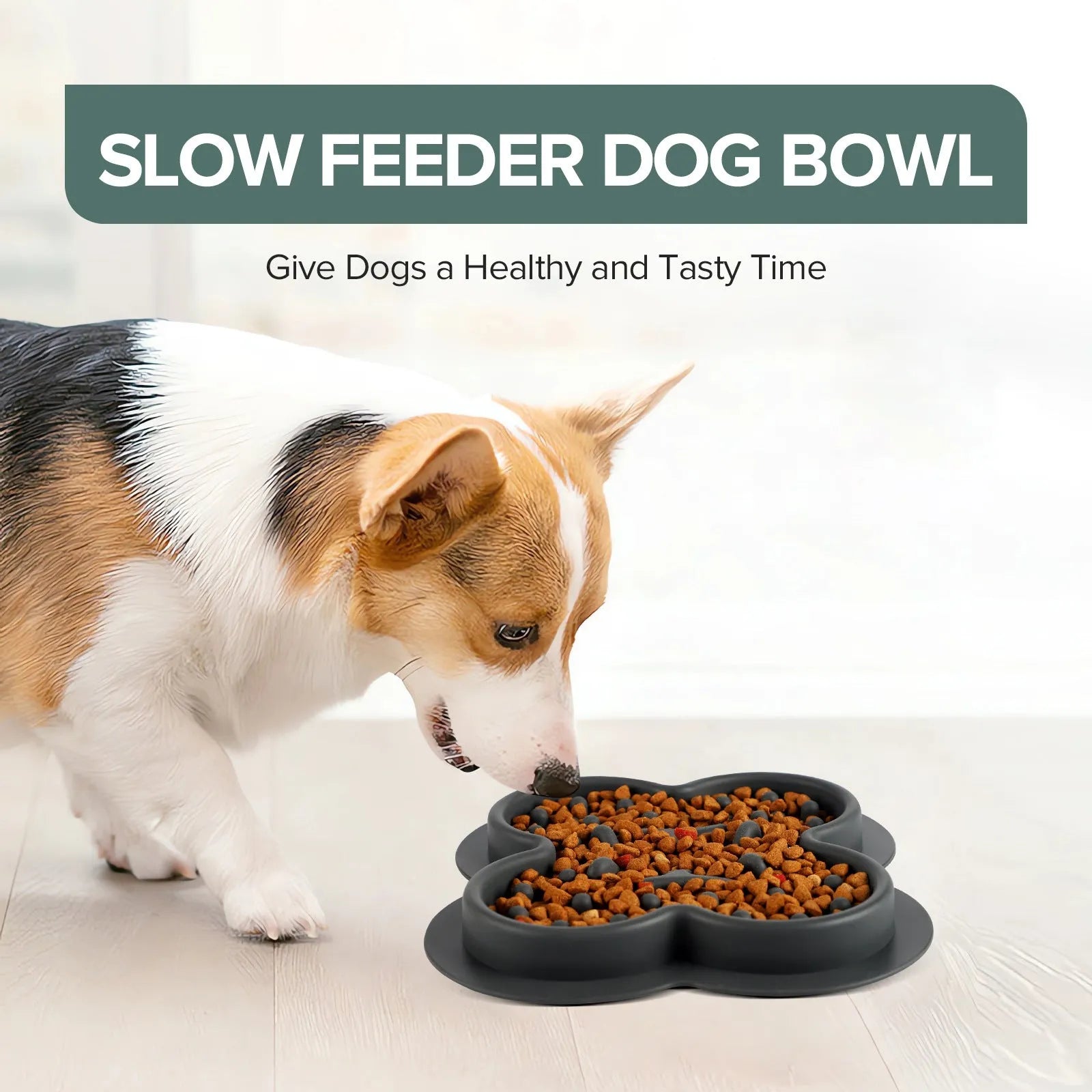 Silicone pet licking mat in green with textured surface and suction cups on base