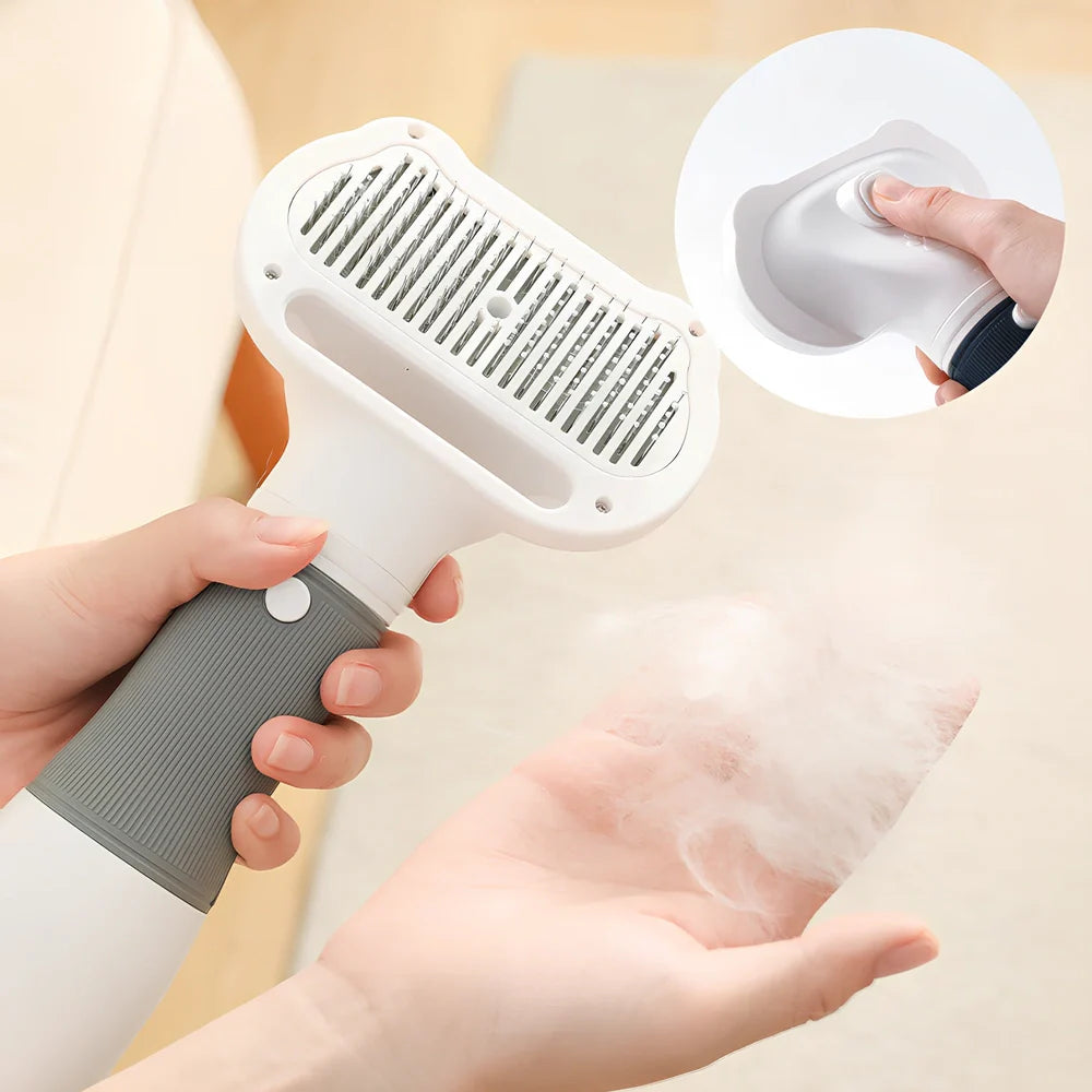 Grey electric pet grooming comb with hair removal function, 29cm length with two wind head attachments