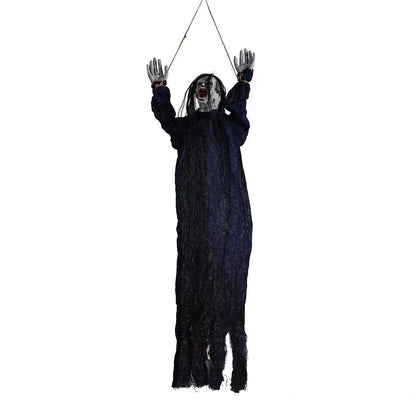 Halloween hanging ghost decoration with cloth construction and blood effect detailing