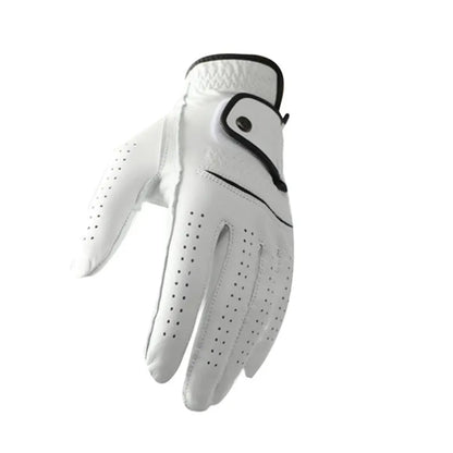 White half sheepskin golf glove for men showing non-slip grip palm detail