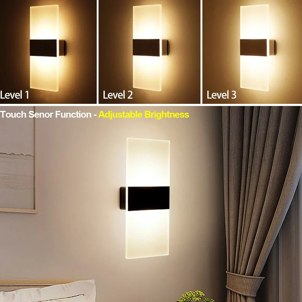 Black right-angle motion-sensing wall lamp with USB charging port and acrylic shade