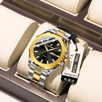 Men's steel strap quartz business watch with 9mm thickness in multiple colour options