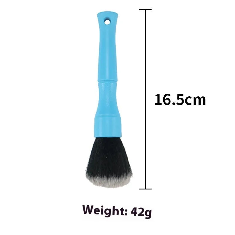 Soft nylon car detail brush with black blue or red handle for interior car cleaning and dashboard vent dust removal