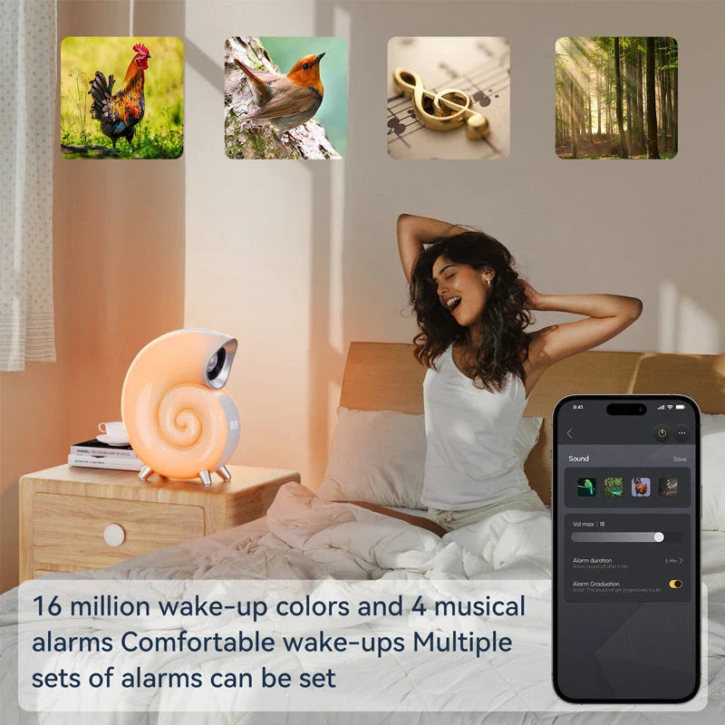 Conch Smart Bluetooth Alarm Clock Wake-Up Lamp with RGB Lighting and Customizable Features
