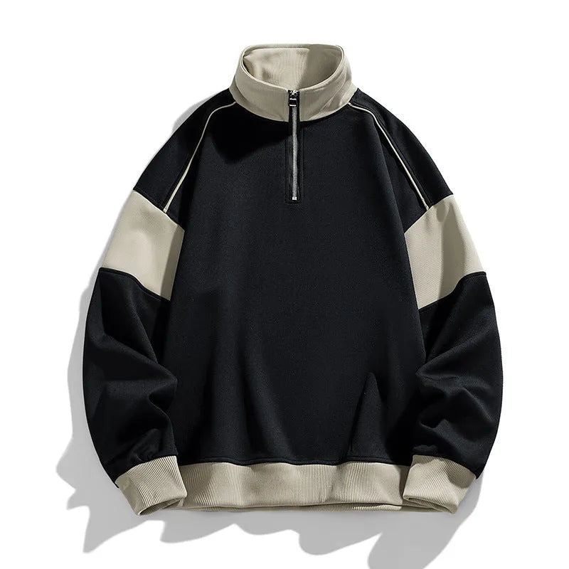 Men's hooded corduroy sweatshirt with drop shoulder design and loose lapels in beige colour