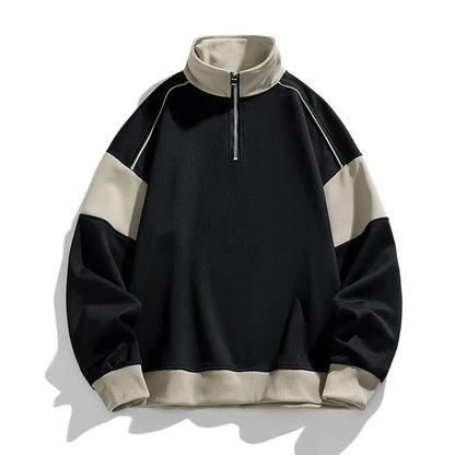 Men's hooded corduroy sweatshirt with drop shoulder design and loose lapels in beige colour