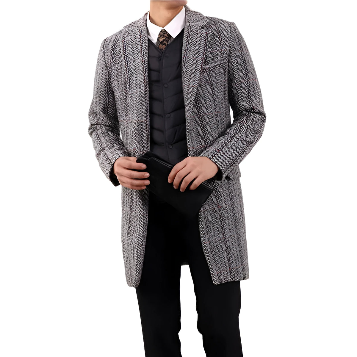 Men's thickened winter coat in picture colour with side seam pockets, available in sizes M to 3XL
