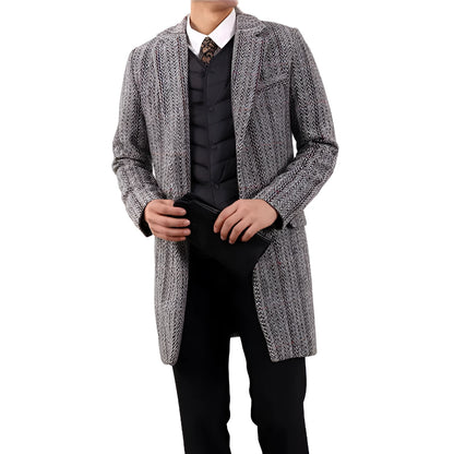 Men's thickened winter coat in picture colour with side seam pockets, available in sizes M to 3XL